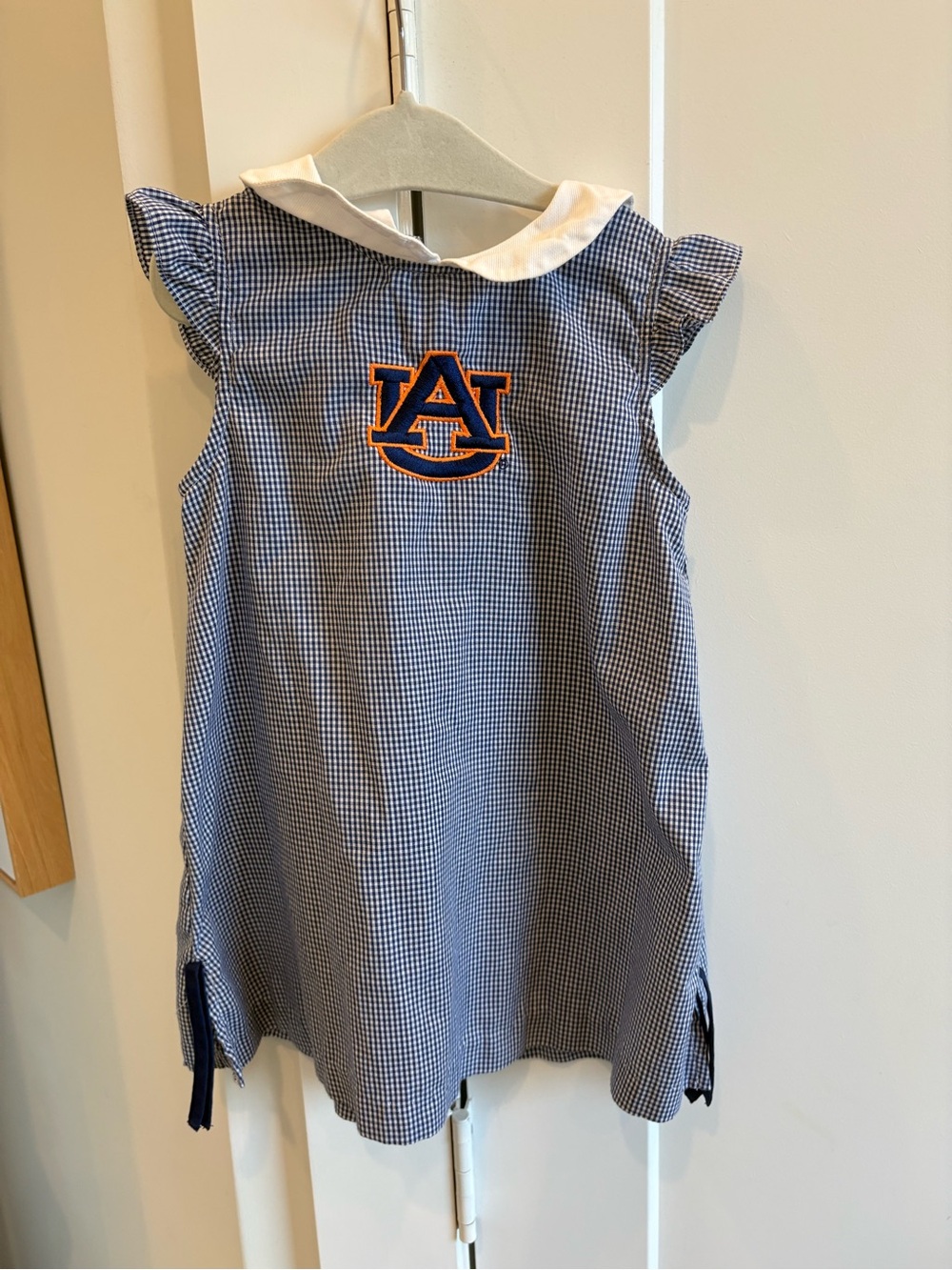 Girls' Navy Gingham Dress with White Peter Pan Collar